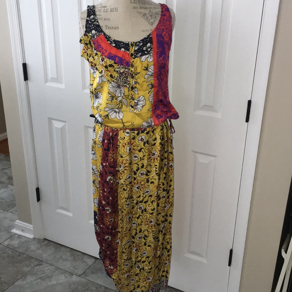 MANITA GRACE MADEIN ITALY Patchwork SIDE SPLIT RUCHED DRAWSTRING BOHO DRESS